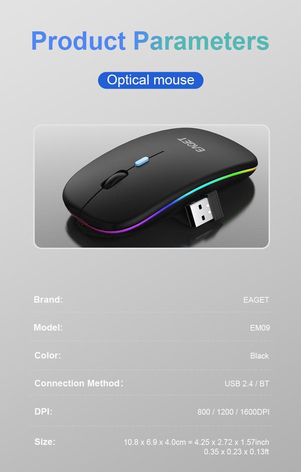 Alt view image 7 of 7 - EAGET Wireless Bluetooth Mouse, Dual Mode Connectivity (Bluetooth 5.0 & 2.4G USB) Computer Mouse, Sleek, Portable, Compact Design in 6 Colors for iPad, Laptop & PC Use (Black)