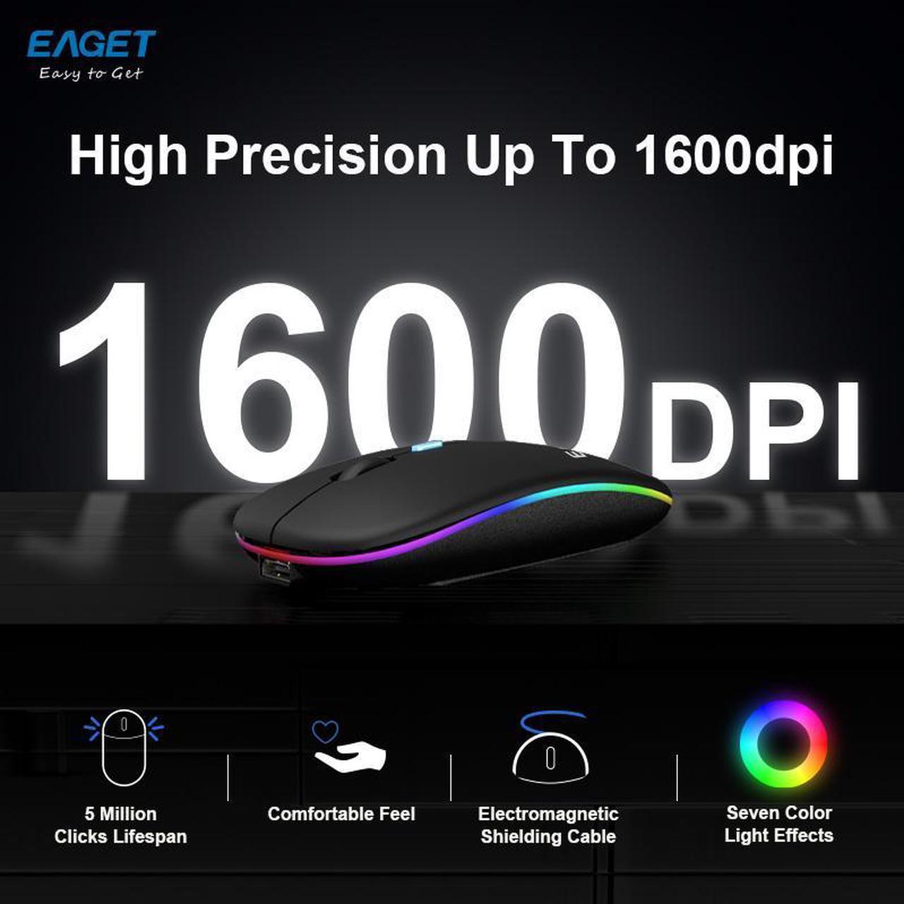 Alt view image 5 of 7 - EAGET Wireless Bluetooth Mouse, Dual Mode Connectivity (Bluetooth 5.0 & 2.4G USB) Computer Mouse, Sleek, Portable, Compact Design in 6 Colors for iPad, Laptop & PC Use (Gold)