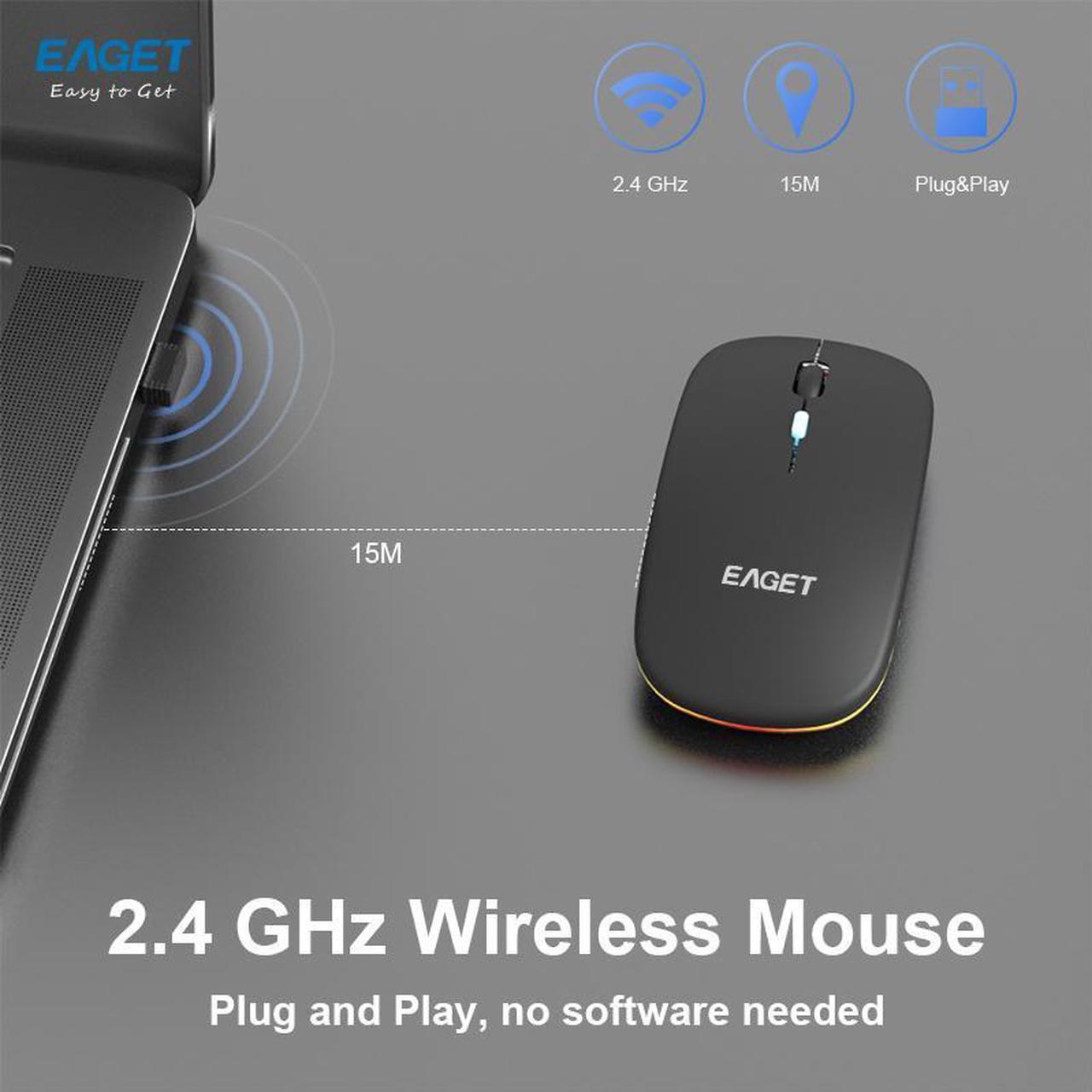 Alt view image 6 of 7 - EAGET Wireless Bluetooth Mouse, Dual Mode Connectivity (Bluetooth 5.0 & 2.4G USB) Computer Mouse, Sleek, Portable, Compact Design in 6 Colors for iPad, Laptop & PC Use (Gold)
