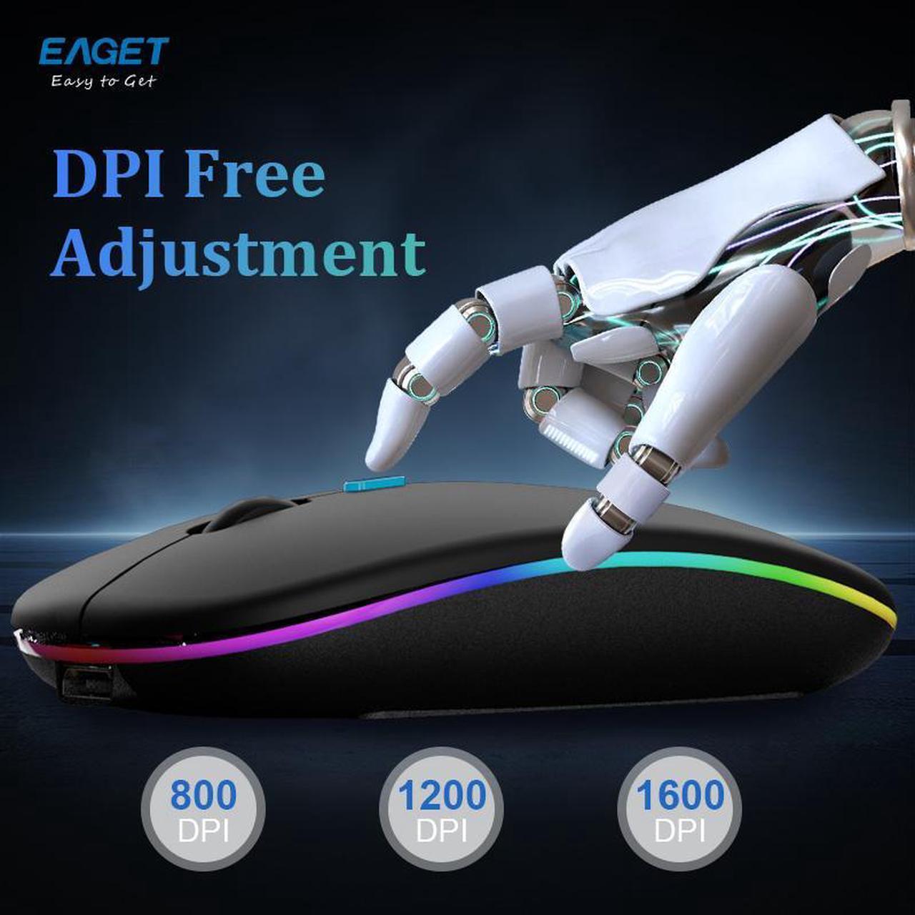 Alt view image 5 of 7 - EAGET Wireless Bluetooth Mouse, Dual Mode Connectivity (Bluetooth 5.0 & 2.4G USB) Computer Mouse, Sleek, Portable, Compact Design in 6 Colors for iPad, Laptop & PC Use (Silver)