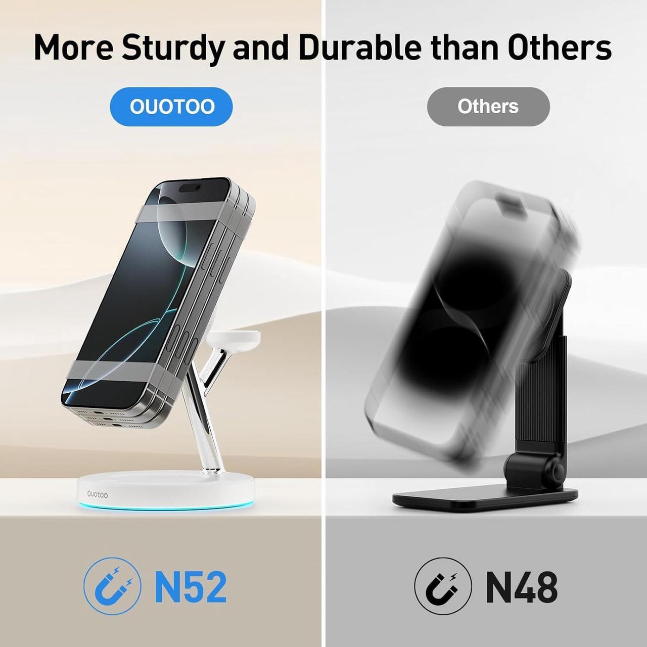 Alt view image 3 of 7 - 2025 3 in 1 Charging Station Compatible with Magsafe Charger Wireless Charger Stand for iPhone 16 15 14 13 12 Series Wireless Charging Station for AirPods Wireless Charging Stand for iWatch Series