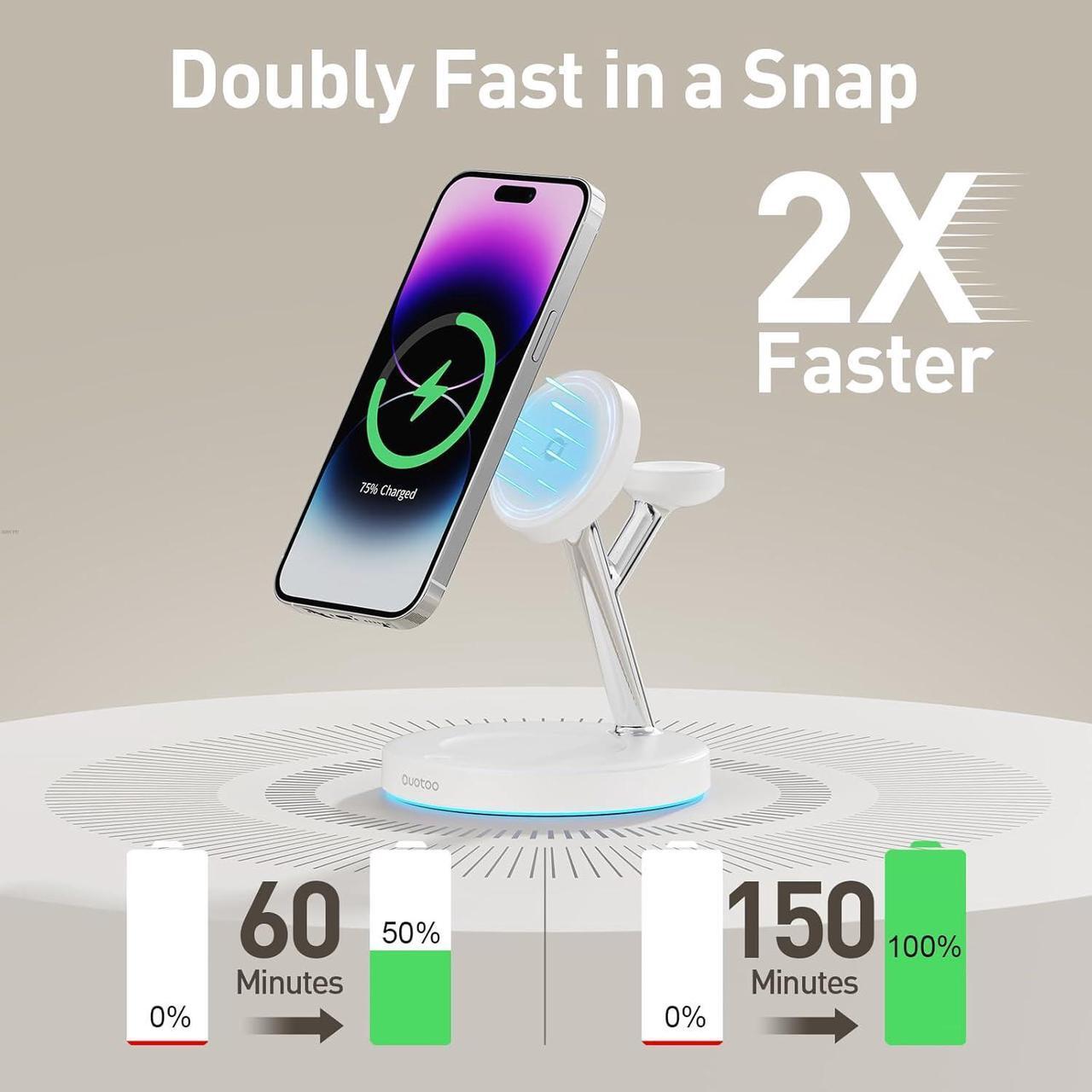 Alt view image 7 of 7 - 2025 3 in 1 Charging Station Compatible with Magsafe Charger Wireless Charger Stand for iPhone 16 15 14 13 12 Series Wireless Charging Station for AirPods Wireless Charging Stand for iWatch Series