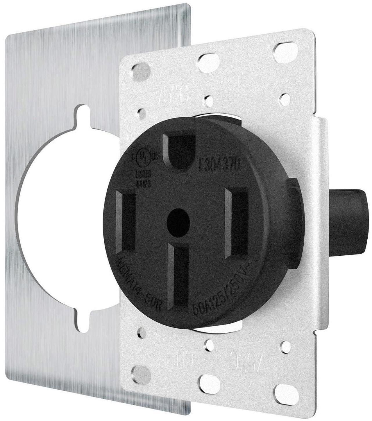 Main image of NEMA 14-50 Outlet by Industrial Grade for Even Safer,No Overheating or Melting, EV Charging 50Amp 125/250V Receptacle with Stainless Steel Cover for Tesla,Dryers, Welders, Oven, Stove, Plasma Cutters