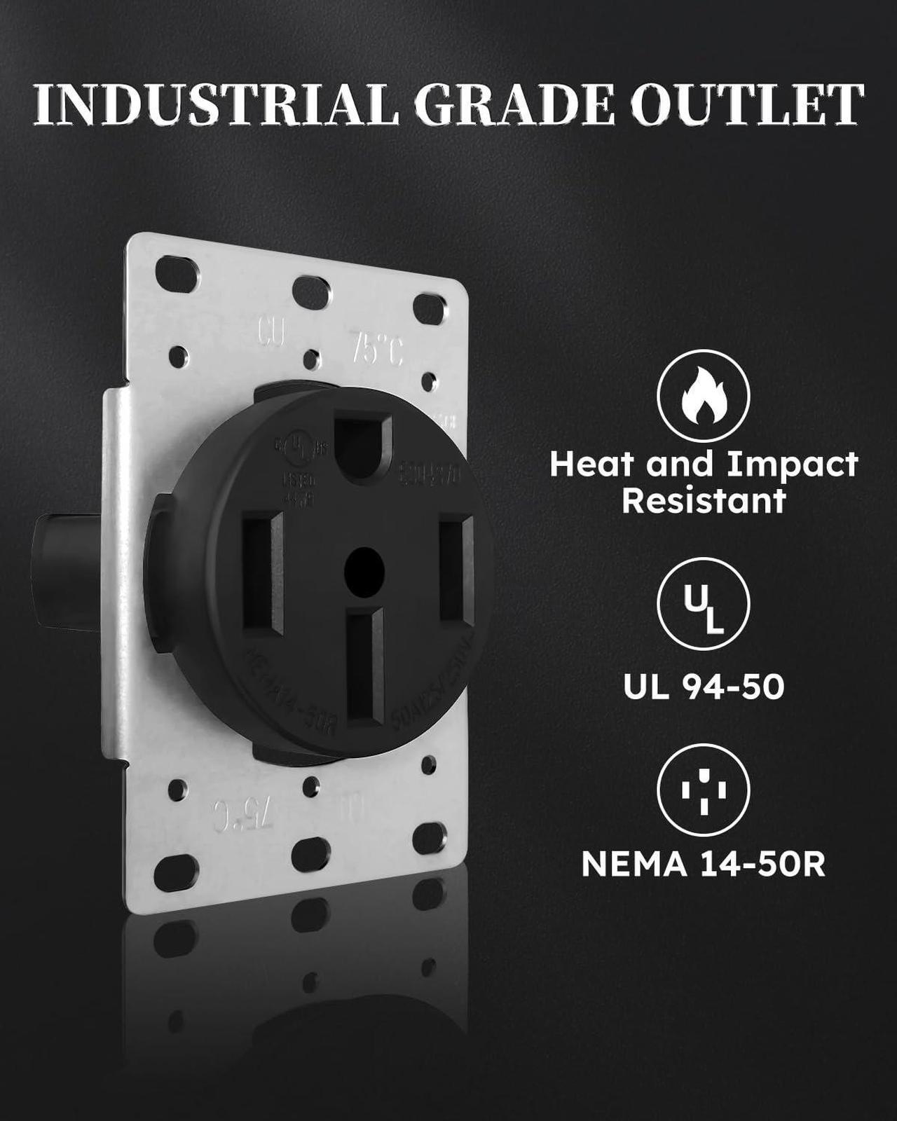 Alt view image 3 of 7 - NEMA 14-50 Outlet by Industrial Grade for Even Safer,No Overheating or Melting, EV Charging 50Amp 125/250V Receptacle with Stainless Steel Cover for Tesla,Dryers, Welders, Oven, Stove, Plasma Cutters