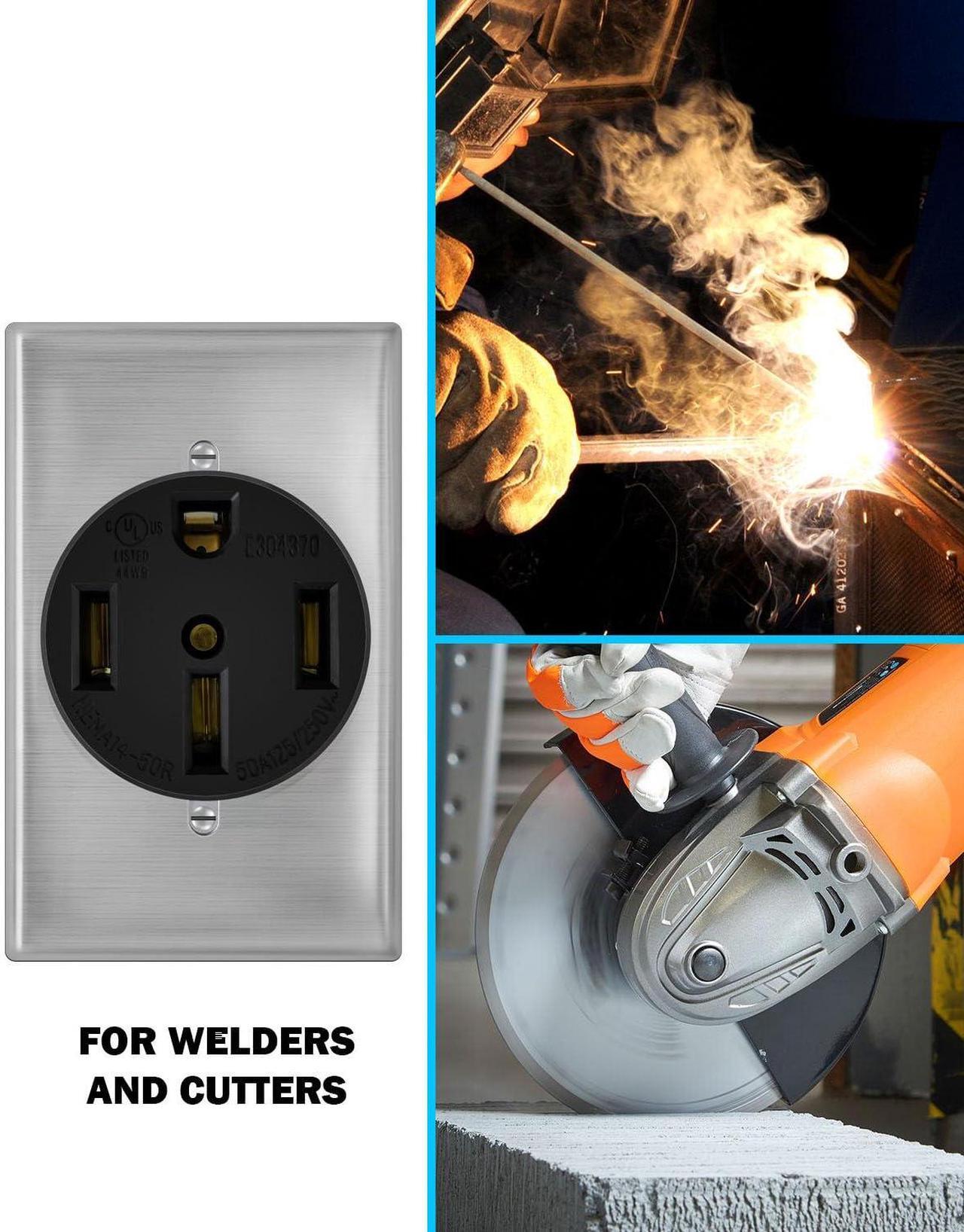 Alt view image 4 of 7 - NEMA 14-50 Outlet by Industrial Grade for Even Safer,No Overheating or Melting, EV Charging 50Amp 125/250V Receptacle with Stainless Steel Cover for Tesla,Dryers, Welders, Oven, Stove, Plasma Cutters
