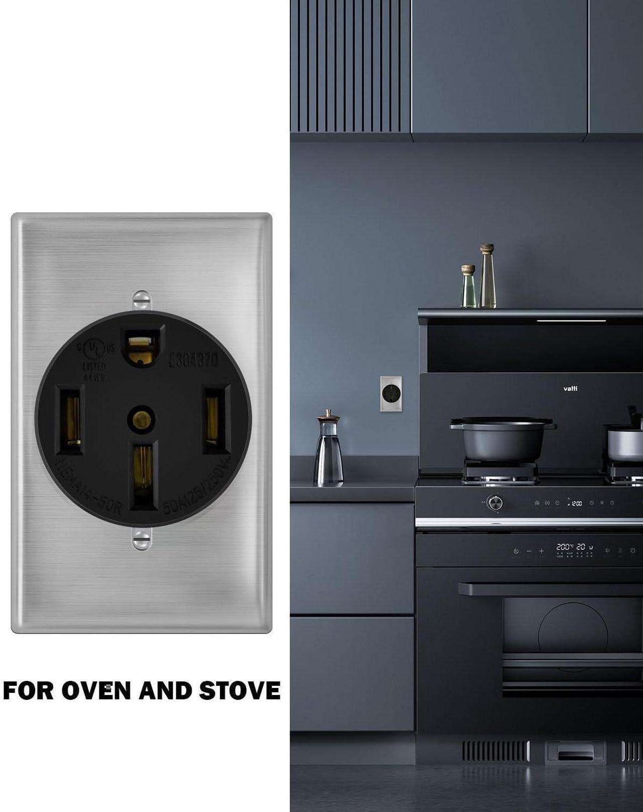 Alt view image 6 of 7 - NEMA 14-50 Outlet by Industrial Grade for Even Safer,No Overheating or Melting, EV Charging 50Amp 125/250V Receptacle with Stainless Steel Cover for Tesla,Dryers, Welders, Oven, Stove, Plasma Cutters