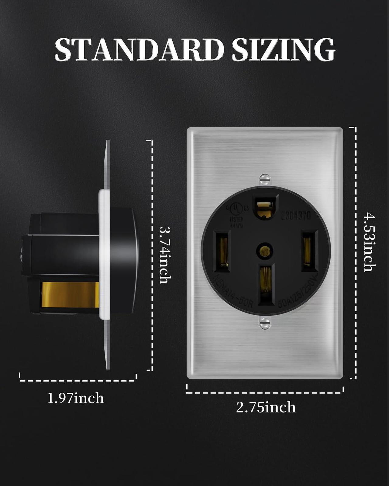 Alt view image 7 of 7 - NEMA 14-50 Outlet by Industrial Grade for Even Safer,No Overheating or Melting, EV Charging 50Amp 125/250V Receptacle with Stainless Steel Cover for Tesla,Dryers, Welders, Oven, Stove, Plasma Cutters