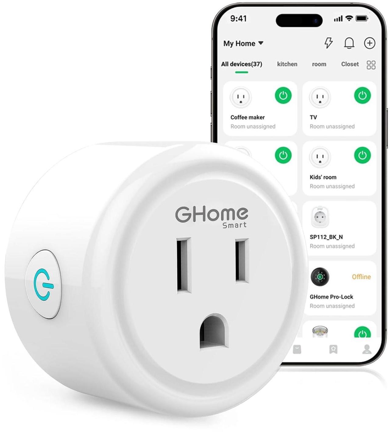 Main image of GHome Smart Plug,WiFi Smart Plugs Compatible with Alexa and Google Home,Smart WiFi Outlet with Remote Control and Timer Function,2.4GHz Wi-Fi Only,No Hub Required, ETL FCC Listed,White(1 Pack)