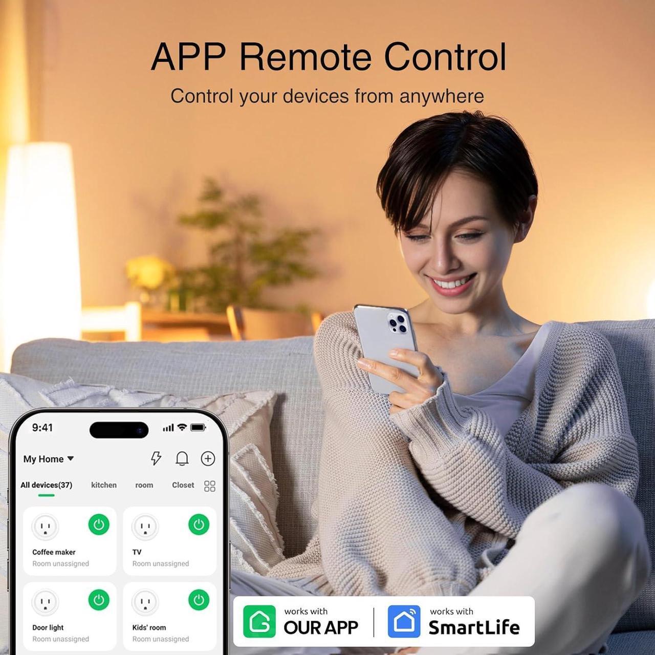 Alt view image 2 of 7 - GHome Smart Plug,WiFi Smart Plugs Compatible with Alexa and Google Home,Smart WiFi Outlet with Remote Control and Timer Function,2.4GHz Wi-Fi Only,No Hub Required, ETL FCC Listed,White(1 Pack)