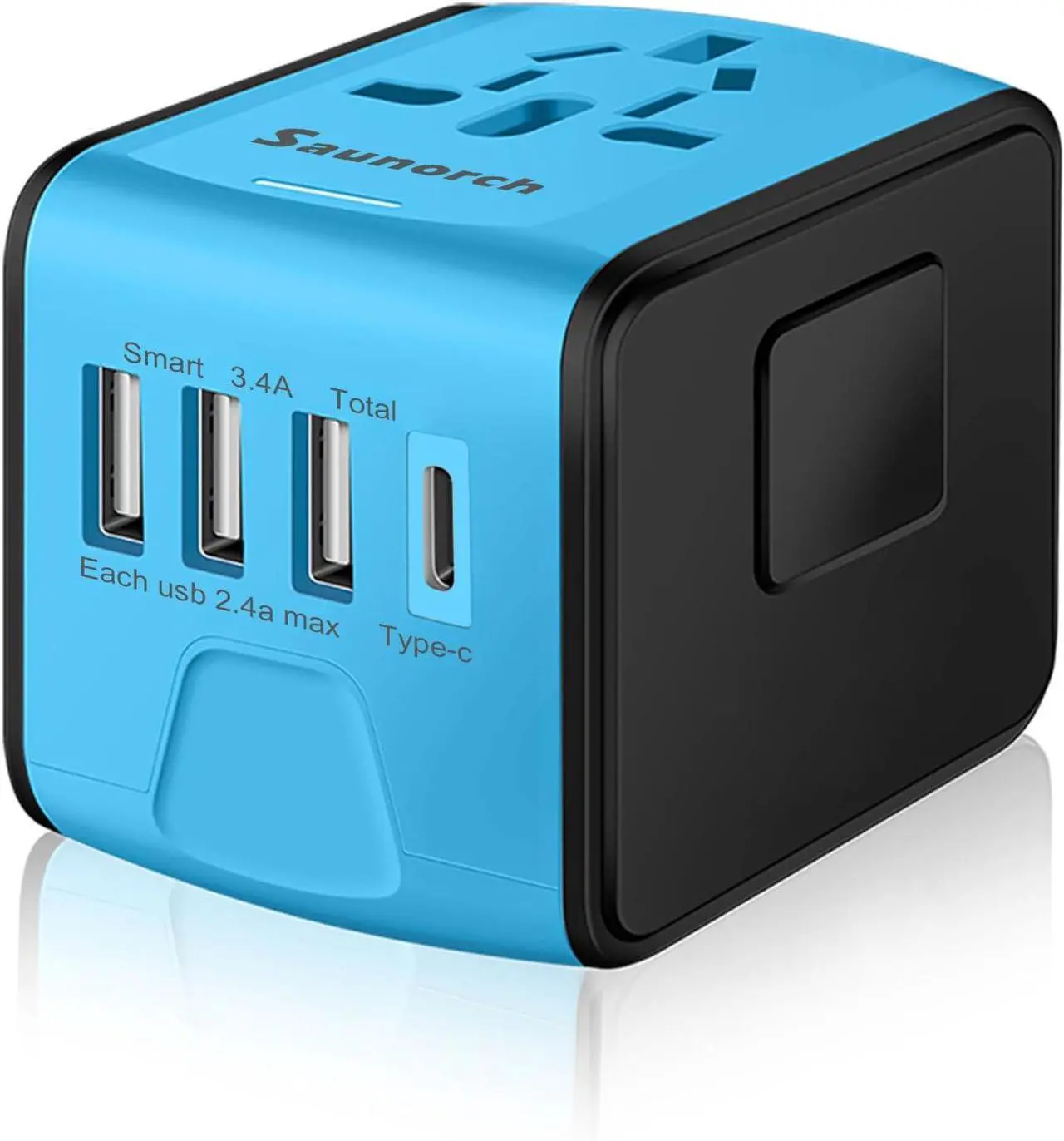 Main image of Travel Adapter Worldwide, Universal International Power Plug Adapter W/2.4A 3xUSB-A and 3.0A Type-C Wall Charger, European Travel Plug Adapter for Europe UK EU US CA AU Italy Asia-Blue