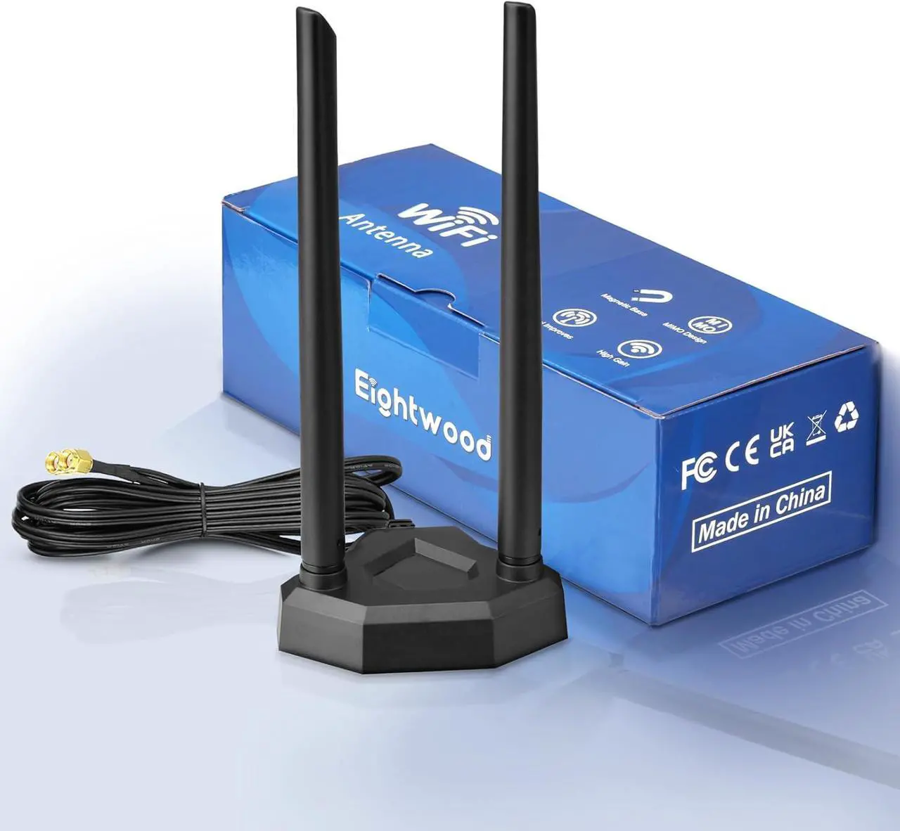 Alt view image 2 of 7 - Eightwood Dual Band WiFi Antenna 2.4GHz 5GHz RP-SMA WiFi Antennae with 6.5ft Extension Cable for PC Desktop Computer PCI PCIe WiFi Bluetooth Card Wireless Network Router