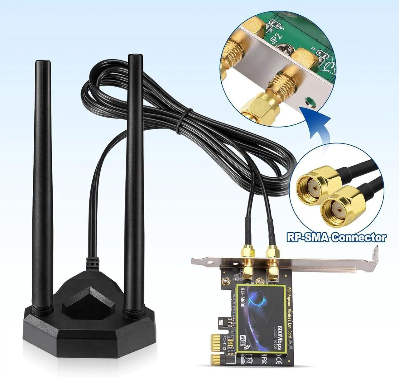 Alt view image 6 of 7 - Eightwood Dual Band WiFi Antenna 2.4GHz 5GHz RP-SMA WiFi Antennae with 6.5ft Extension Cable for PC Desktop Computer PCI PCIe WiFi Bluetooth Card Wireless Network Router