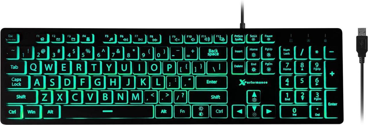 Main image of Large Print Backlit Keyboard Wired  Easy-to-See Light Up Keys for Seniors, Elderly, and Kids  USB Illuminated Keyboard with 7 Backlight Colors, Oversized Letters for Effortless Typing