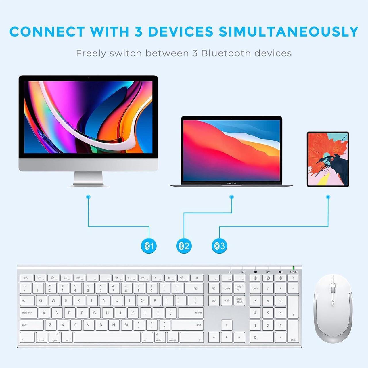 Alt view image 6 of 7 - Bluetooth Keyboard Mouse for Mac, Ultra Slim Wireless Keyboard Mouse Combo for Mac, Multi-Device, Full Size, Rechargeable, for MacBook Pro, MacBook Air, iMac, iPad