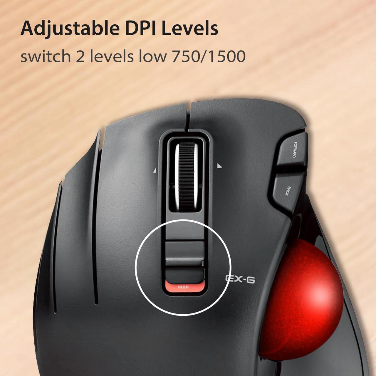 Alt view image 5 of 7 - ELECOM EX-G Left Handed Trackball Mouse, 2.4 GHz USB Wireless, Ergonomic, Thumb Control, Tracking Roller Ball, 6 Programmable Buttons, Tilt Scroll