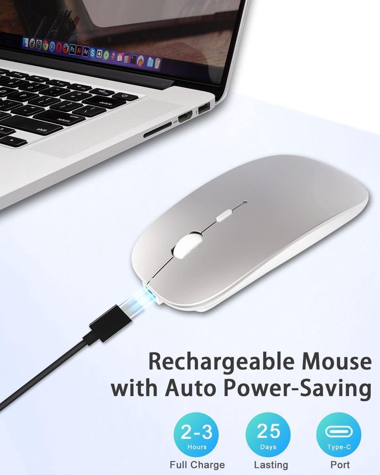 Alt view image 3 of 6 - Bluetooth Mouse, Rechargeable Wireless Mouse Compatible with Macbook Air/Pro/Mac/iPad/Laptop/Tablet/Notebook/PC/Desktop, Slim Portable USB Mice for Windows/Linux/Android/(iOS 13.1.2 and Above), Sliver