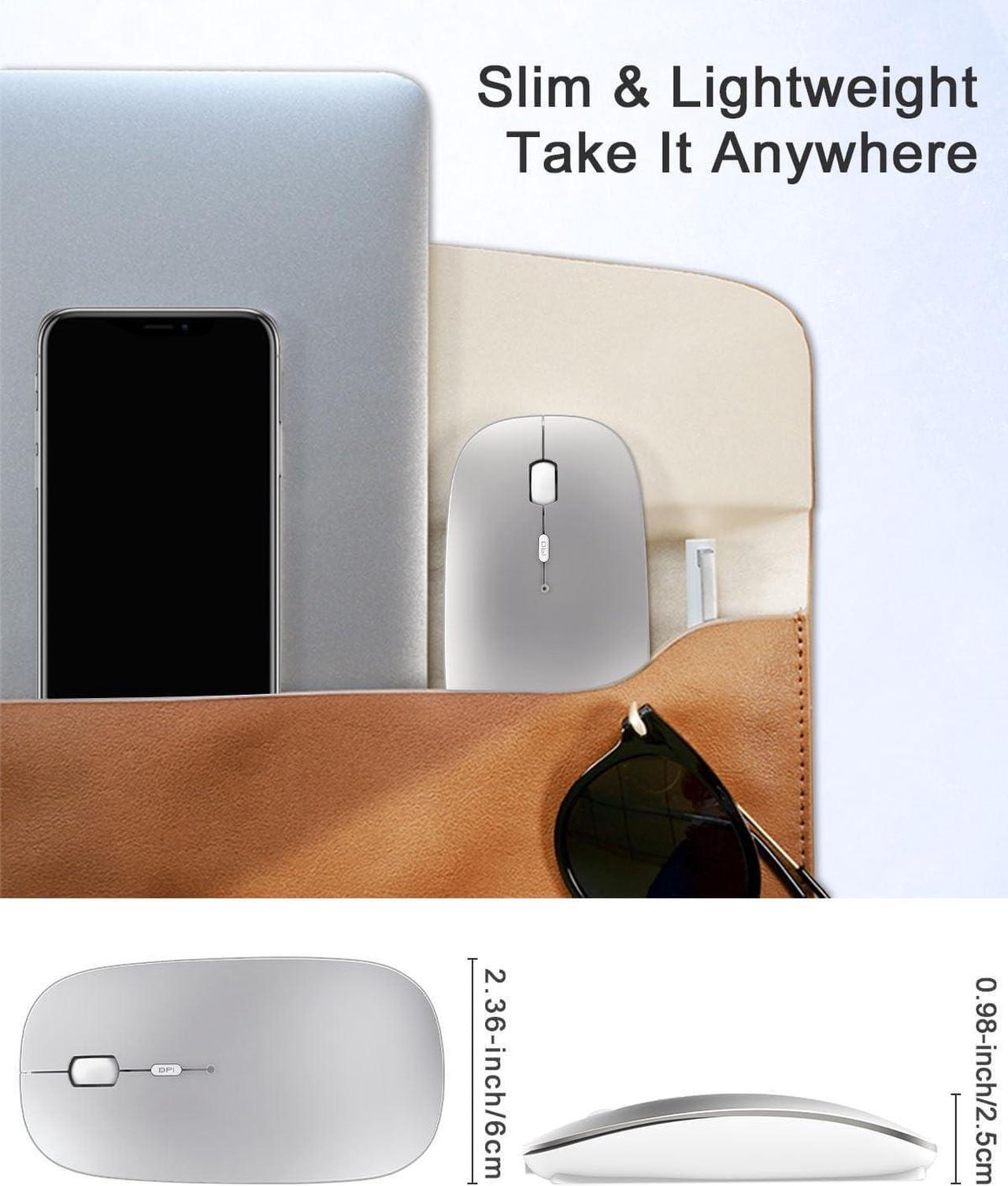 Alt view image 5 of 6 - Bluetooth Mouse, Rechargeable Wireless Mouse Compatible with Macbook Air/Pro/Mac/iPad/Laptop/Tablet/Notebook/PC/Desktop, Slim Portable USB Mice for Windows/Linux/Android/(iOS 13.1.2 and Above), Sliver