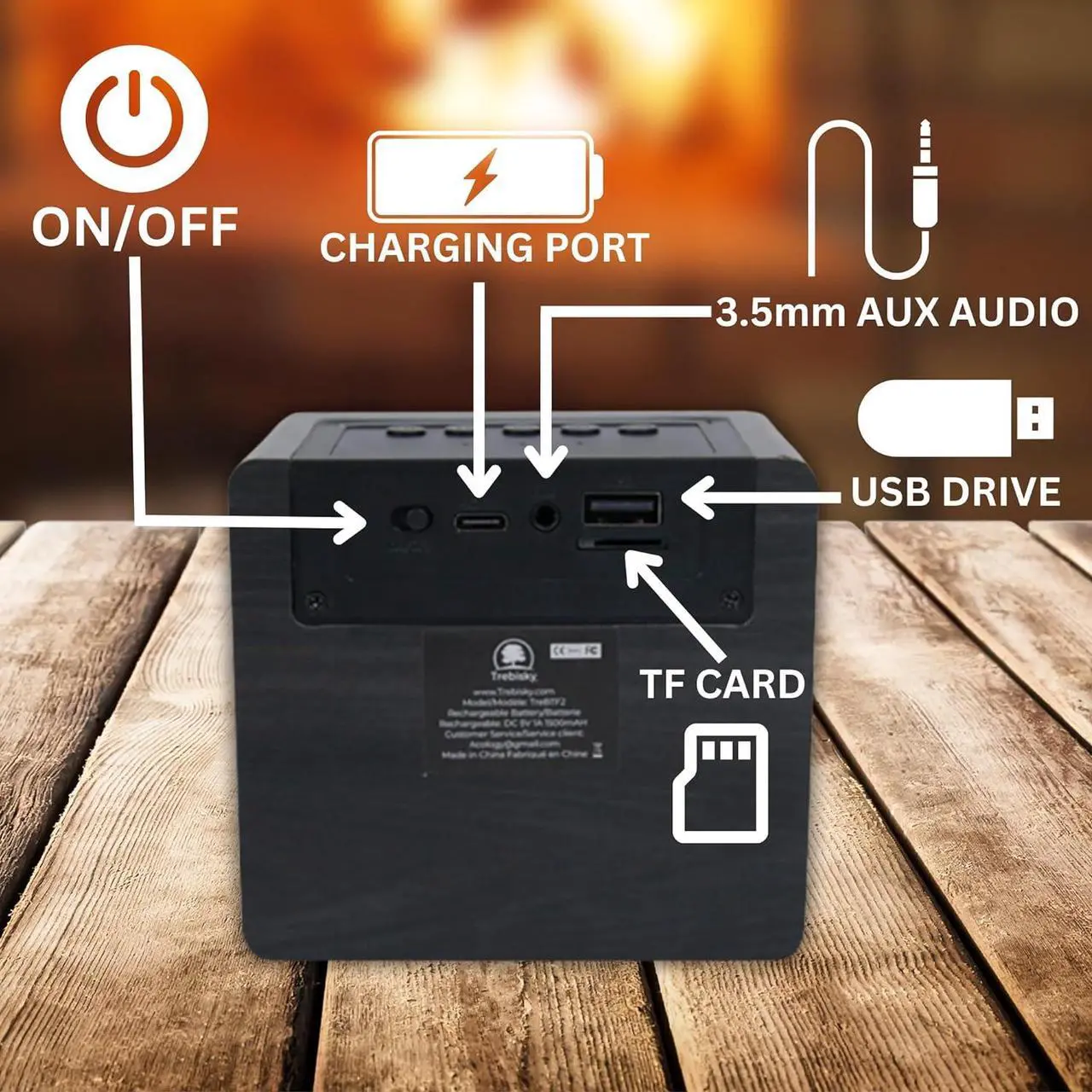 Alt view image 5 of 7 - Trebisky Fire Crackler Sound System Comfort Crackling Sound Effect Maker Rechargeable Portable Bluetooth Speaker for Electric Gas Fireplace Soothing White Noise Machine (Gen 2)