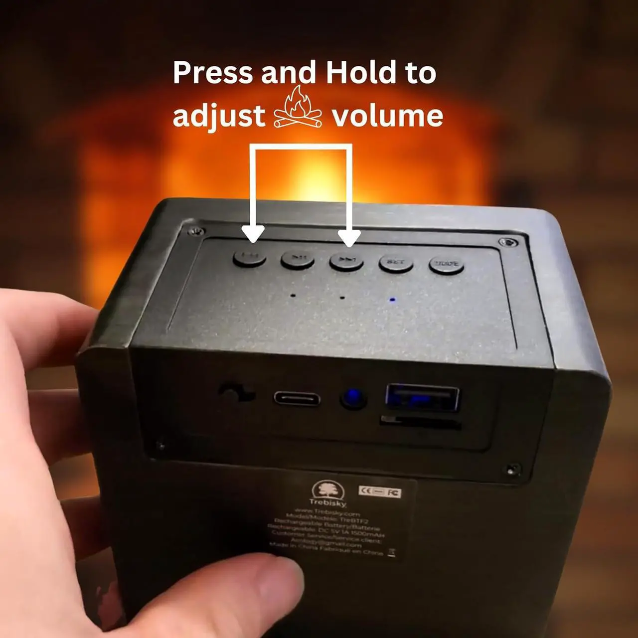 Alt view image 6 of 7 - Trebisky Fire Crackler Sound System Comfort Crackling Sound Effect Maker Rechargeable Portable Bluetooth Speaker for Electric Gas Fireplace Soothing White Noise Machine (Gen 2)