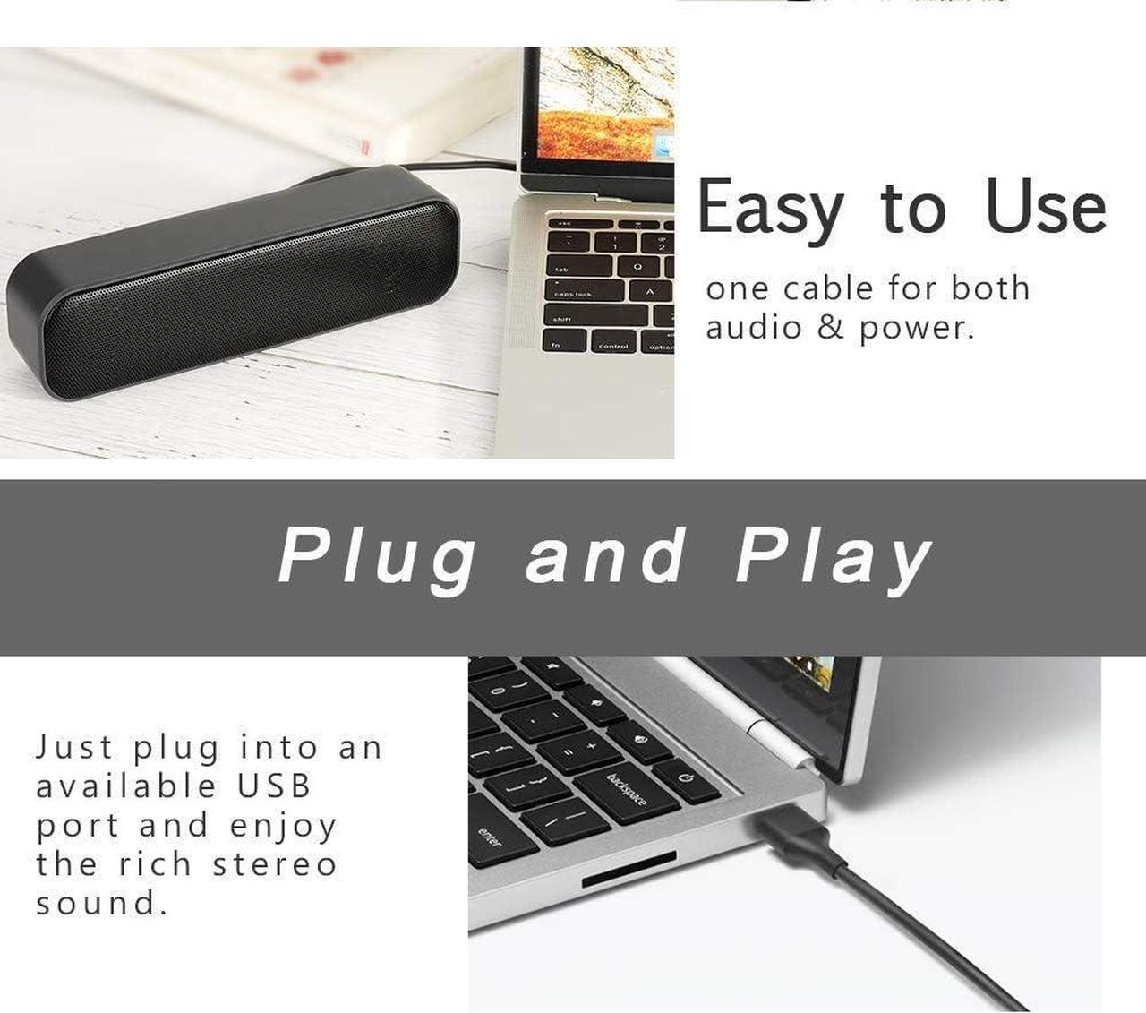 Alt view image 4 of 7 - USB Computer Speaker,USB Powered Mini Soundbar Speaker,Laptop Stereo Speakers with Space Saving Design for Computer Laptop Desktop PC Dorm Offce Desk Restaurant