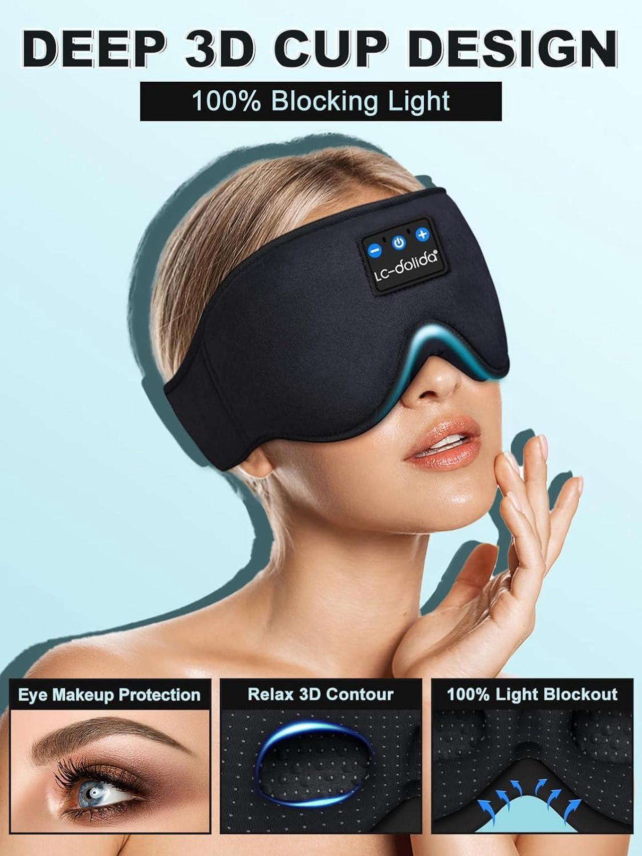 Alt view image 2 of 7 - LC-dolida Sleep Headphones, 3D Sleep Mask Bluetooth Wireless Music Eye Mask, Sleeping Headphones for Side Sleepers Sleep Mask with Bluetooth Headphones Ultra-Thin Stereo Speakers Perfect for Sleeping