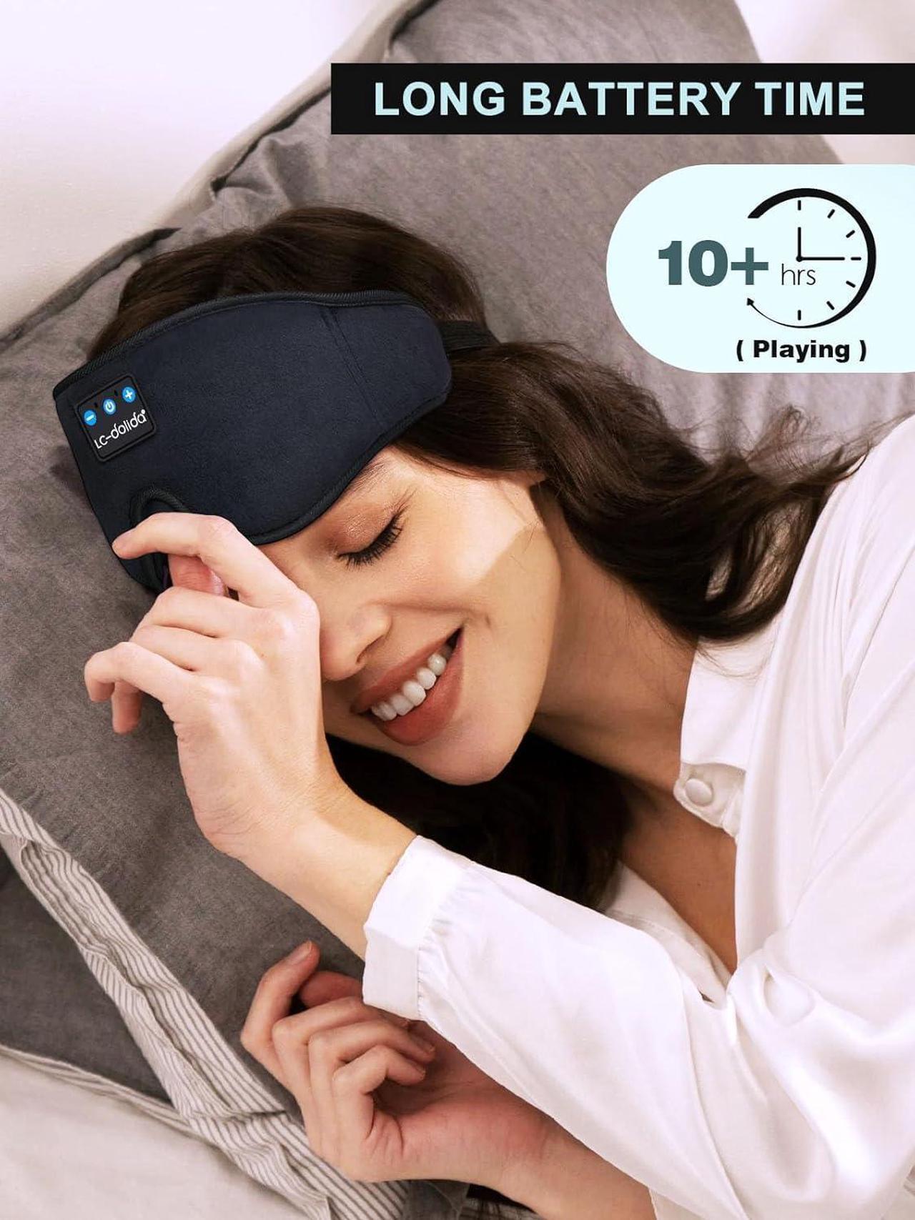 Alt view image 4 of 7 - LC-dolida Sleep Headphones, 3D Sleep Mask Bluetooth Wireless Music Eye Mask, Sleeping Headphones for Side Sleepers Sleep Mask with Bluetooth Headphones Ultra-Thin Stereo Speakers Perfect for Sleeping