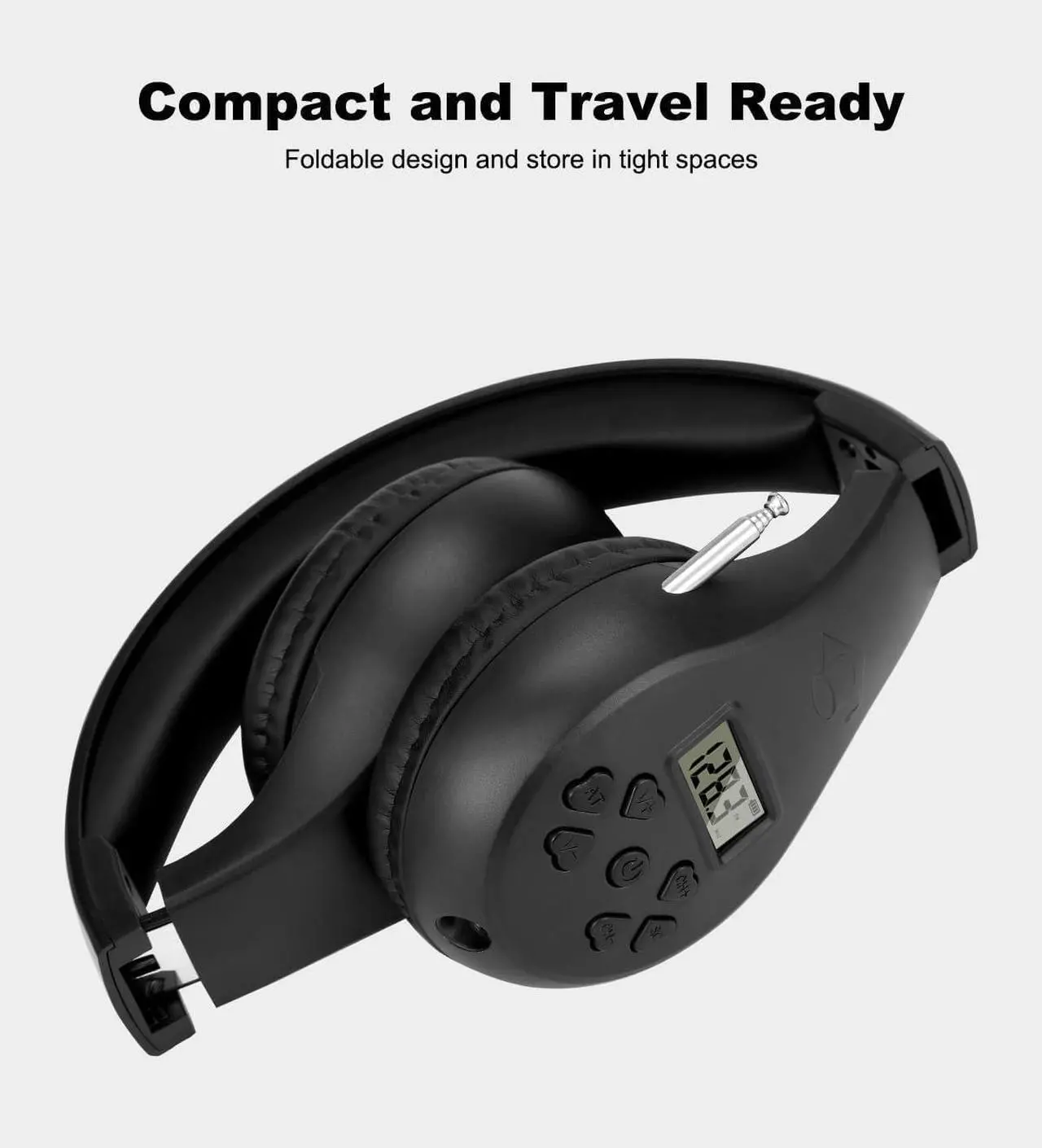 Alt view image 2 of 7 - Portable Personal FM Radio Headphones with Best Reception, Walkman Wireless Headset FM Radio Ear Muffs for Walking, Jogging Powered by 2 AA Batteries(Not Included) -Black