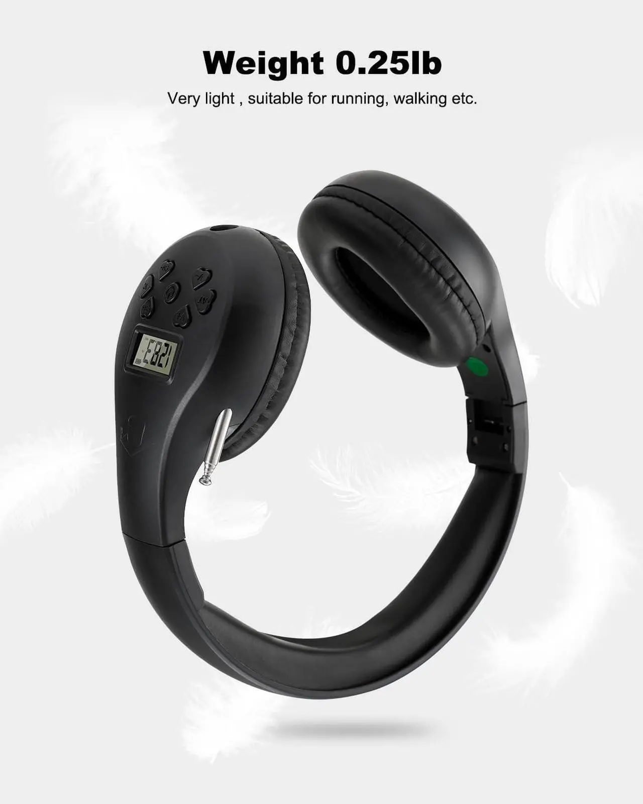 Alt view image 3 of 7 - Portable Personal FM Radio Headphones with Best Reception, Walkman Wireless Headset FM Radio Ear Muffs for Walking, Jogging Powered by 2 AA Batteries(Not Included) -Black