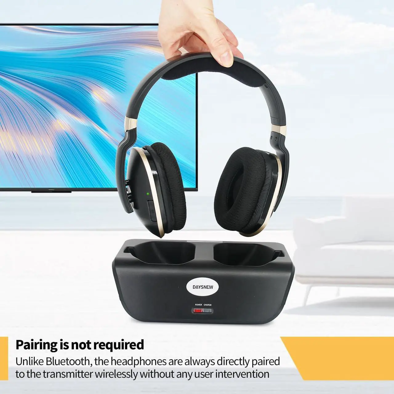 Alt view image 2 of 7 - Optical Wireless Headphones for TV Watching, Over-Ear Headphones for Seniors with Charging Dock and Volume Control, Plug and Play