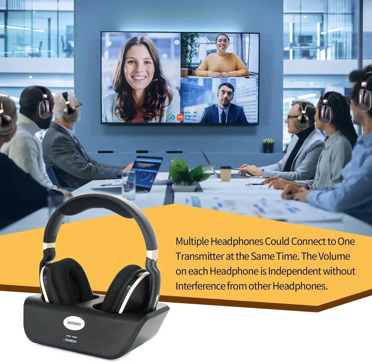 Alt view image 3 of 7 - Optical Wireless Headphones for TV Watching, Over-Ear Headphones for Seniors with Charging Dock and Volume Control, Plug and Play