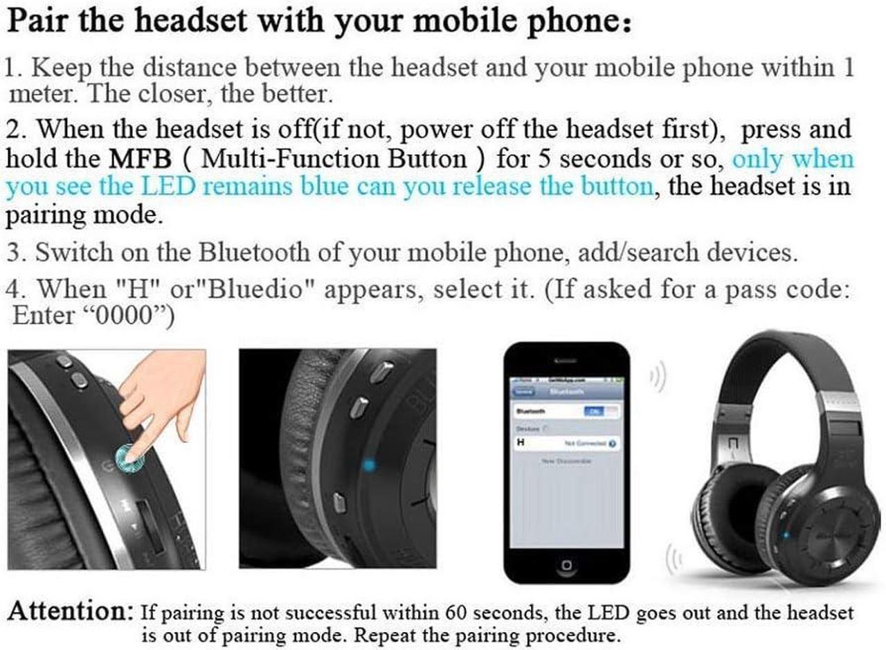 Alt view image 3 of 5 - Bluedio H-Turbine Wireless Bluetooth 5.0 Headphones Powerful Bass Over-ear Headset Bulit-in Microphone-Retail package Global release (Black)