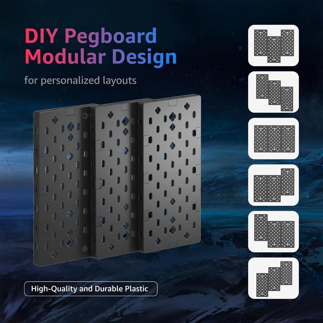 Alt view image 2 of 7 - PEGZONE Modular Headphone and Controller Holder for Game, Clamp-on Pegboard, Rotatable Controller Stand with Cable Hooks, Gaming Accessory for Xbox PS5 PS4 Nintendo Switch, 3Pcs Pegboard, Black