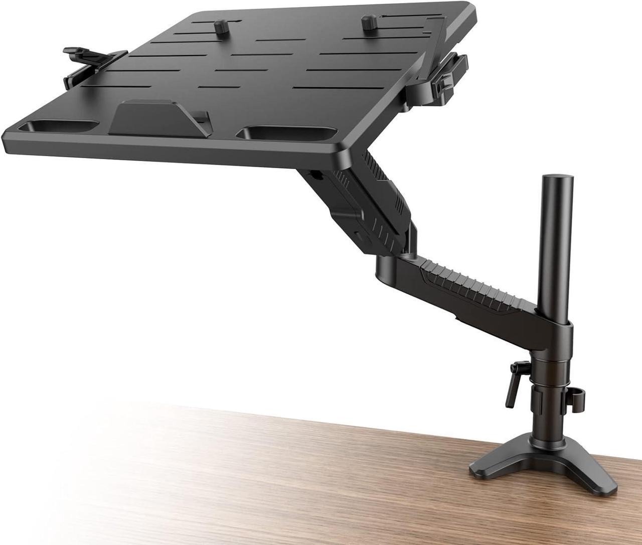Alt view image 2 of 7 - Gas Spring Laptop Mount with Adjustable Tray - Klearlook 2in1 Full Motion Monitor Laptop Stand Mount,Fully Adjustable Extension Arm Mount with 75x75/100x100mm VESA Plate,Clamp-on and Grommet Mounting