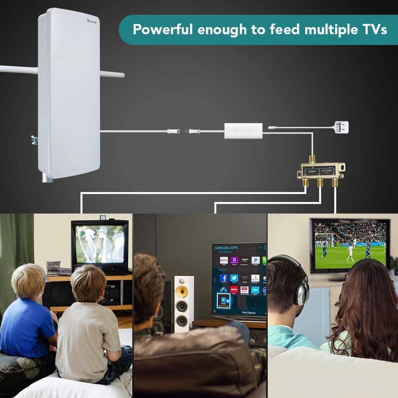 Alt view image 7 of 7 - ANTOP Outdoor/Indoor HDTV Antenna, "Big Boy" Series AT-400BV, Smartpass Amplifier, 85 Miles Range, UHF/VHF Range Enhanced, Support 4K 1080p