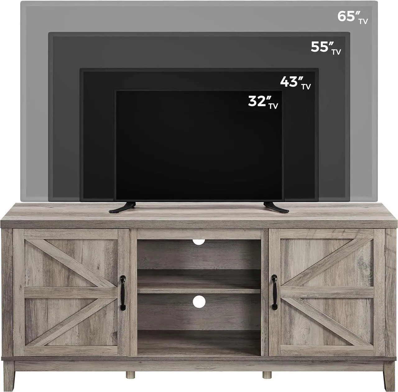 Alt view image 6 of 7 - Yaheetech TV Stand for 65 Inch TV, Farmhouse TV Console Table for Living Room, Tall Entertainment Center with Double Barn Doors for Bedroom, Gray