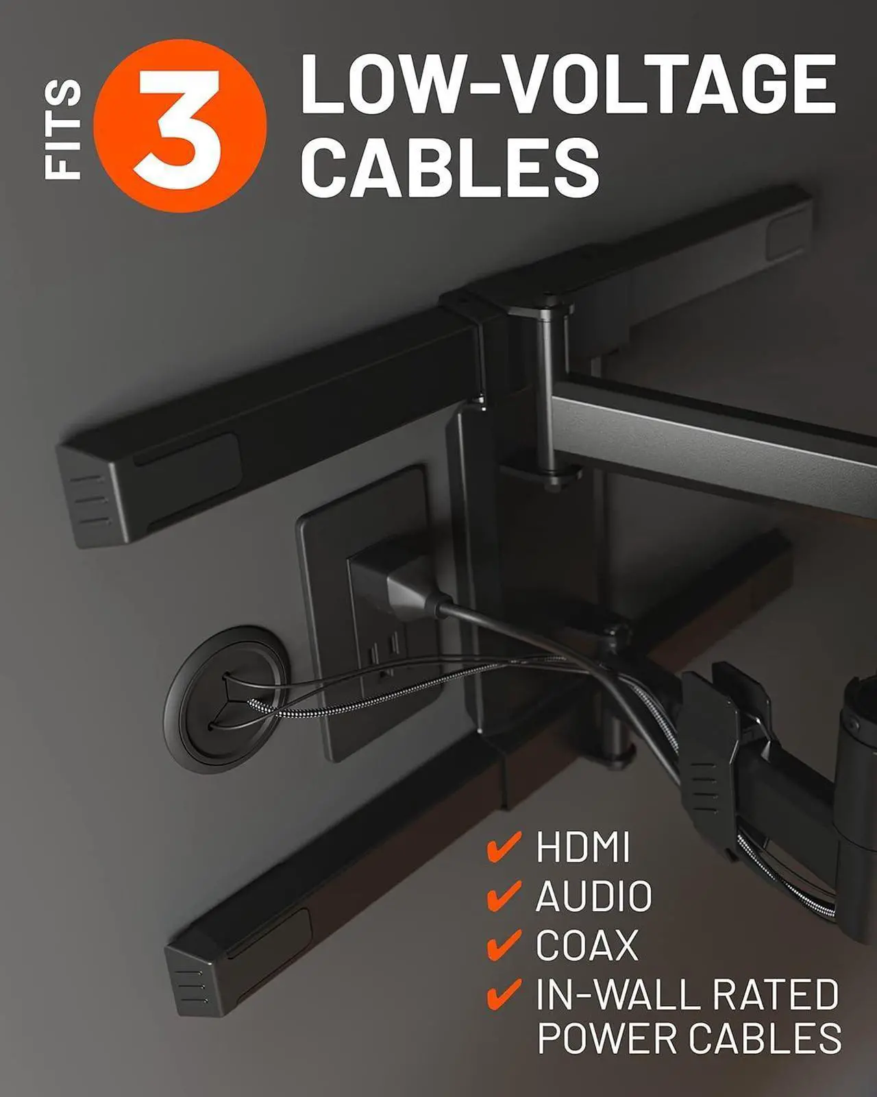 Alt view image 3 of 7 - ECHOGEAR TV Cord Hider - 2.5" Mini in Wall Cable Management Kit Cord Concealer for Wall Mounted TVs - Easy 3-Step Install w/Locking Winged Grommets for Secure Fit - Black