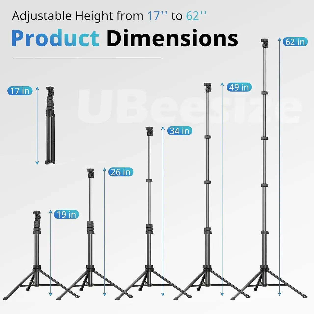 Alt view image 2 of 6 - UBeesize 62" Phone Tripod & Selfie Stick, Camera Tripods Stand with Wireless Remote and Phone Holder,Compatible with iPhone Android Phone, Perfect for Selfies/Video Recording/Live Streaming Black