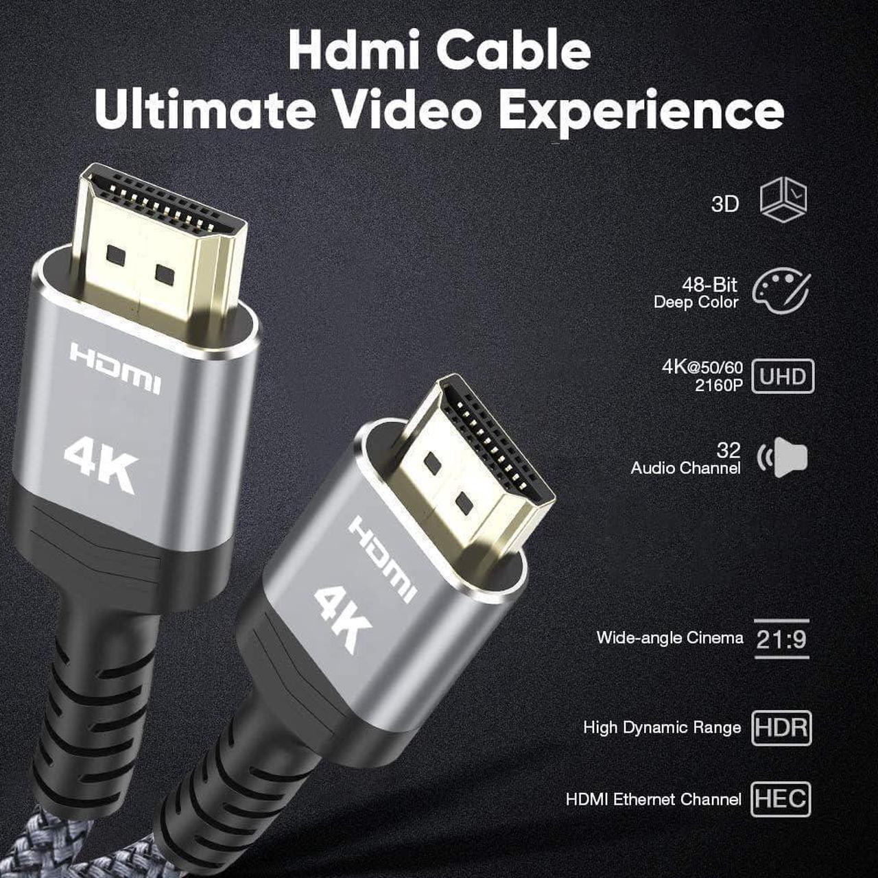 Alt view image 5 of 7 - Highwings 4K HDMI Cable 20FT, 4K HDR High Speed 18Gbps Braided Nylon HDMI to HDMI Cord, HDCP 2.2,ARC,Video 4K UHD 2160p,HD 1080p,3D-for Laptop,Game Monitor,PS3,PS4,Blu-ray,Netflix Projector ect