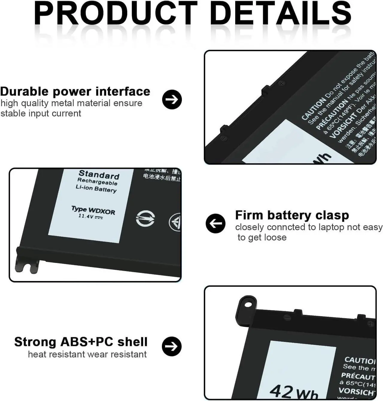 Alt view image 3 of 7 - New Replacement WDX0R Laptop Battery for Dell Inspiron 15 5000 5567 5570 5565 5568 5578 7000 7560 7570 7573 7569 7579 13 5368 5378 7378 17 5765 5767 5770 Series Notebook Battery Fits 3CRH3 T2JX4 FC92N