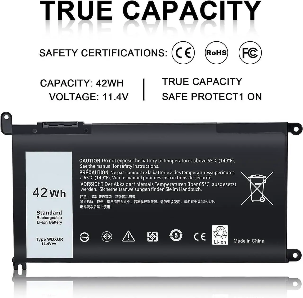 Alt view image 5 of 7 - New Replacement WDX0R Laptop Battery for Dell Inspiron 15 5000 5567 5570 5565 5568 5578 7000 7560 7570 7573 7569 7579 13 5368 5378 7378 17 5765 5767 5770 Series Notebook Battery Fits 3CRH3 T2JX4 FC92N