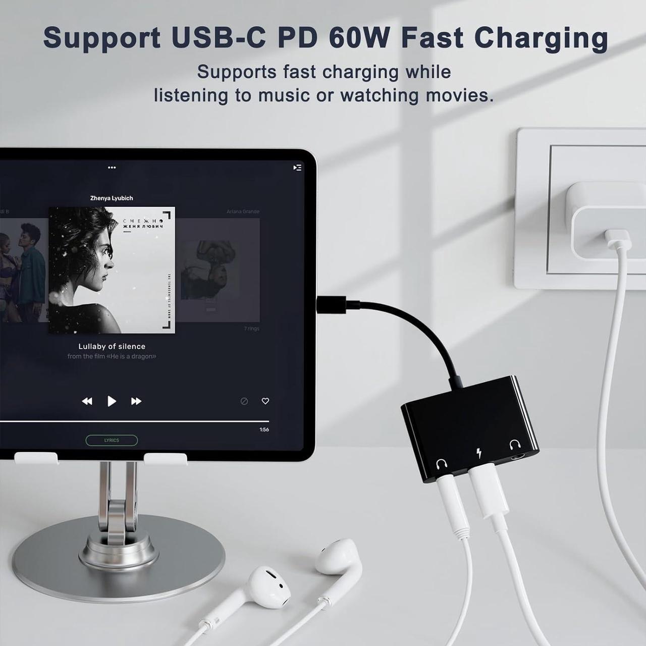 Alt view image 3 of 7 - USB C Headphone Adapter,3 in 1 USBC to 3.5mm Dual Headphone Jack Adapter for Stereo,USB-C Audio Adapter with Type-c Fast Charging Port,Headphone Splitter Compatible iPad Pro,Samsung,Google