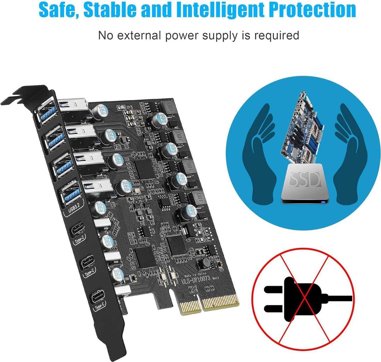 Alt view image 5 of 7 - PCIe to USB 3.2 Gen 2 Card with 20 Gbps Bandwidth 7 USB Ports (4 USB Type-A and 3 Type-C Ports), PCI Express (PCIe) Expansion Card for Desktop PC