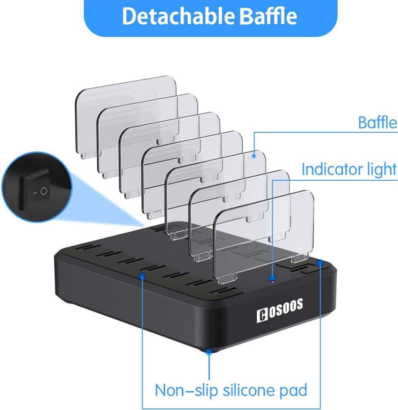 Alt view image 6 of 7 - COSOOS PD USB-C Charging Station, 81 W 6-Port USB Charging Station for Multiple Devices with 3 PD 20 W USB-C Charger & 6 Mixed Short Cables, Fast Multi USB Charger Station