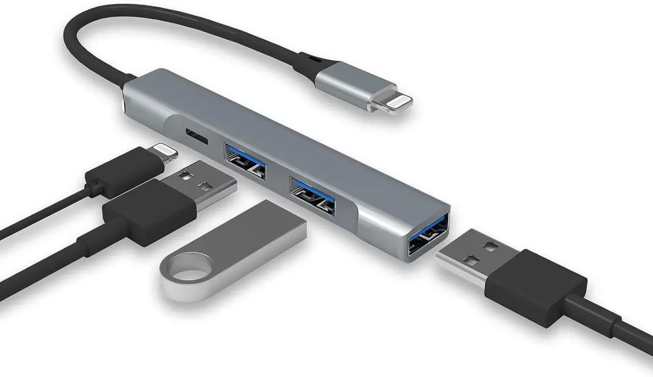 Main image of Lightning to USB Hub [Apple MFi Certified] 4-in-1 OTG Hub With 3 USB 3.0 Ports and Fast Charging Port for iPhone/iPad - Compatible With Microphones, Flash Drive, Keyboard, Mouse, Sound Card