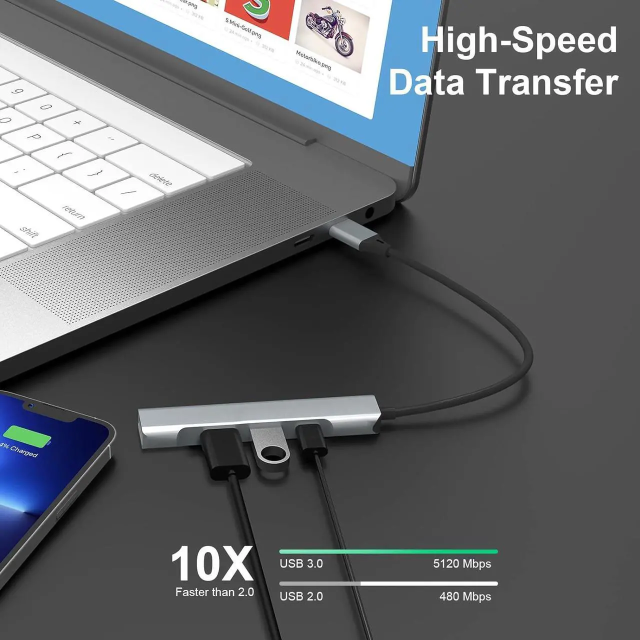 Alt view image 3 of 7 - Lightning to USB Hub [Apple MFi Certified] 4-in-1 OTG Hub With 3 USB 3.0 Ports and Fast Charging Port for iPhone/iPad - Compatible With Microphones, Flash Drive, Keyboard, Mouse, Sound Card