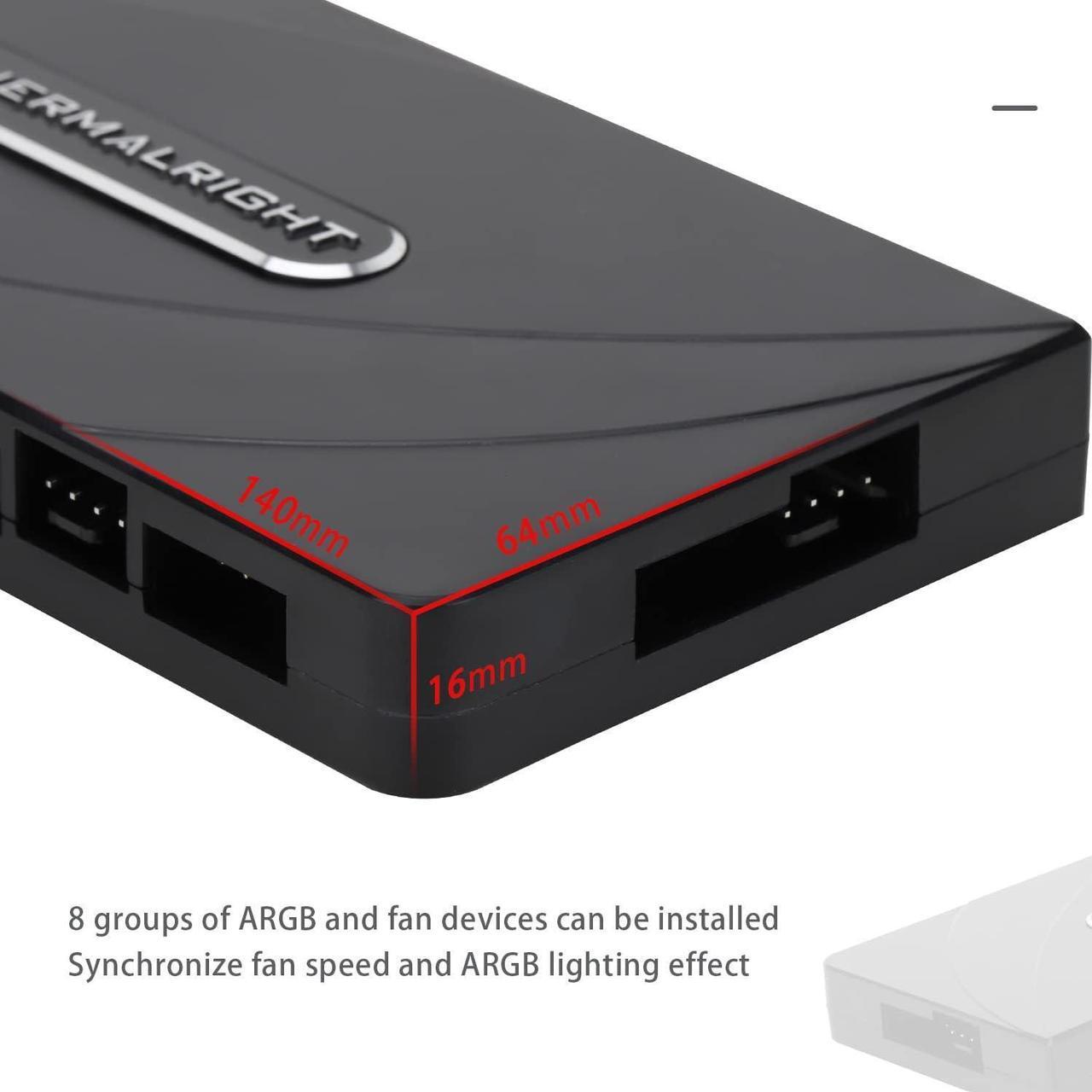 Alt view image 2 of 7 - Thermalright ARGB Fan HUB Controller Support 8 Groups of Fans, 8-Port 4 Pin PC Fan Controller, 5V-3Pin ARGB Fan Hub, Strong Paste+Magnetic Suction (12V 4-pin RGB is not Supported)
