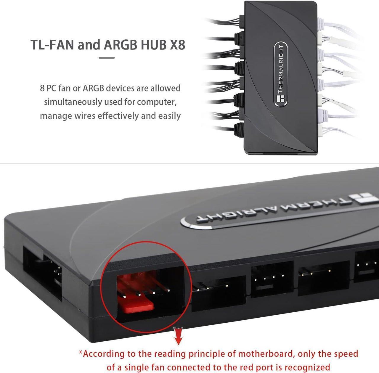 Alt view image 3 of 7 - Thermalright ARGB Fan HUB Controller Support 8 Groups of Fans, 8-Port 4 Pin PC Fan Controller, 5V-3Pin ARGB Fan Hub, Strong Paste+Magnetic Suction (12V 4-pin RGB is not Supported)