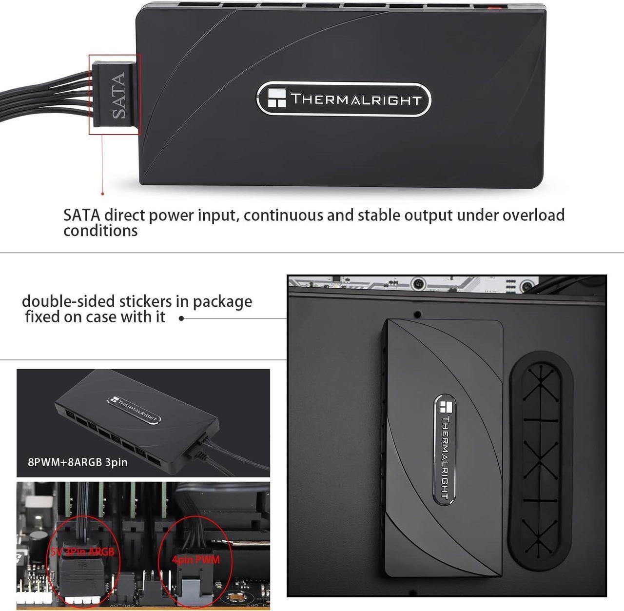 Alt view image 4 of 7 - Thermalright ARGB Fan HUB Controller Support 8 Groups of Fans, 8-Port 4 Pin PC Fan Controller, 5V-3Pin ARGB Fan Hub, Strong Paste+Magnetic Suction (12V 4-pin RGB is not Supported)