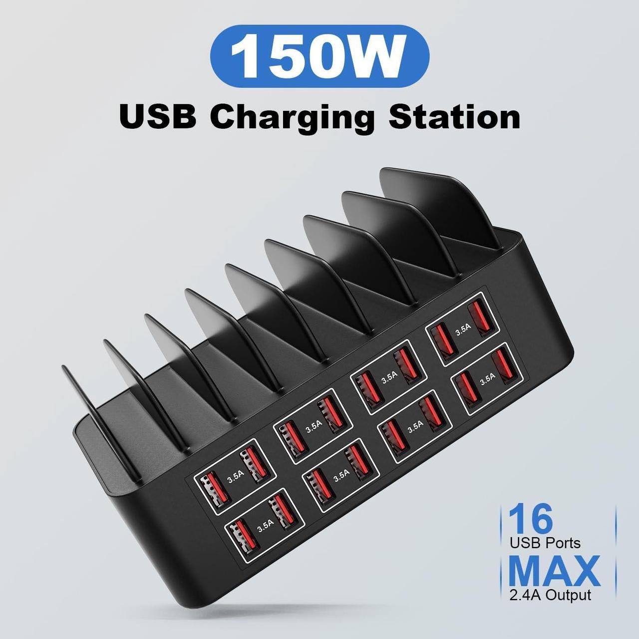 Alt view image 2 of 7 - Charging Station for Multiple Devices,Cinlinso 150W/35A 16 Port USB Charging Station,Multi Device Fast Charger Organizer Compatible with iPad,Tablet,Kindle Cell Phone and Other Electronic