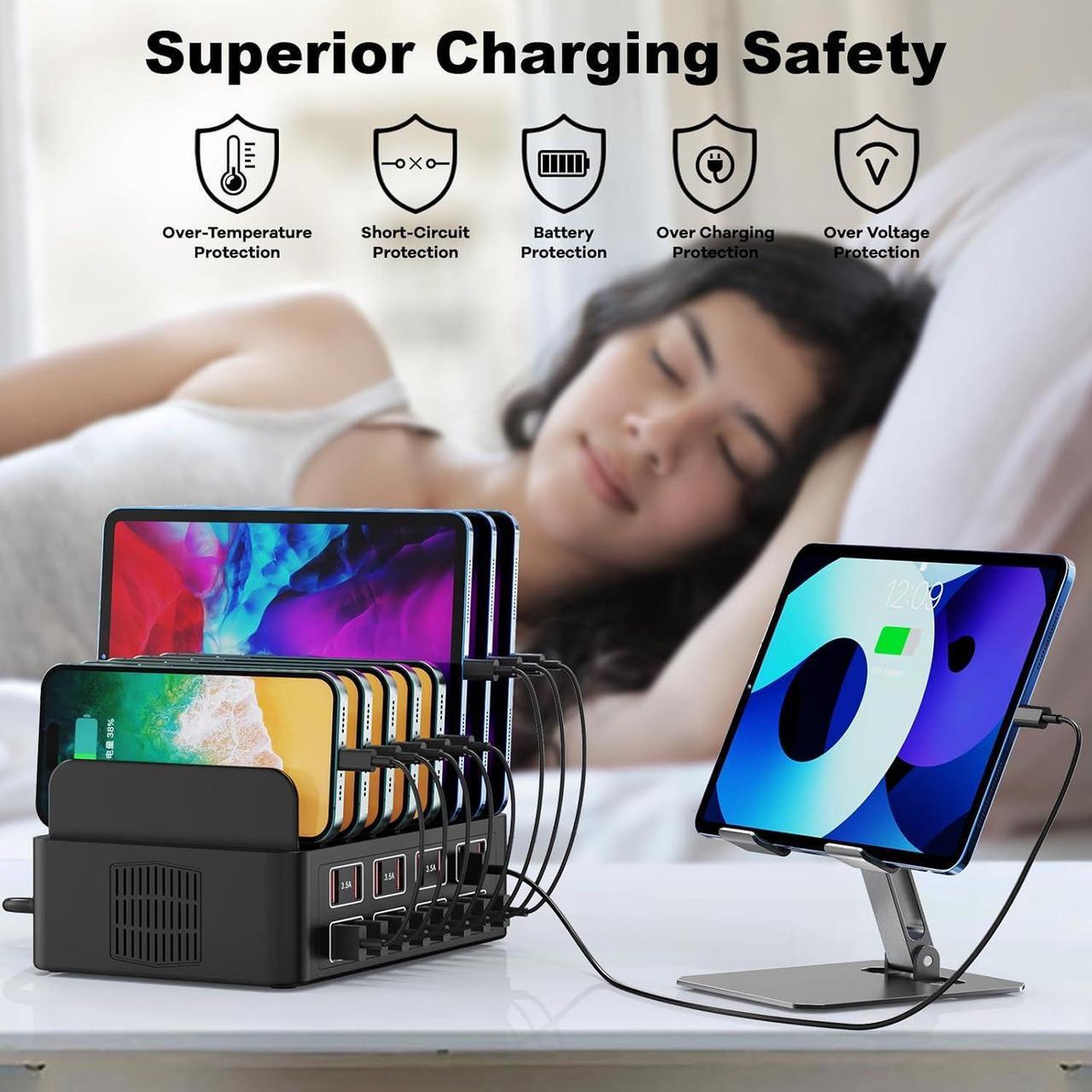 Alt view image 5 of 7 - Charging Station for Multiple Devices,Cinlinso 150W/35A 16 Port USB Charging Station,Multi Device Fast Charger Organizer Compatible with iPad,Tablet,Kindle Cell Phone and Other Electronic